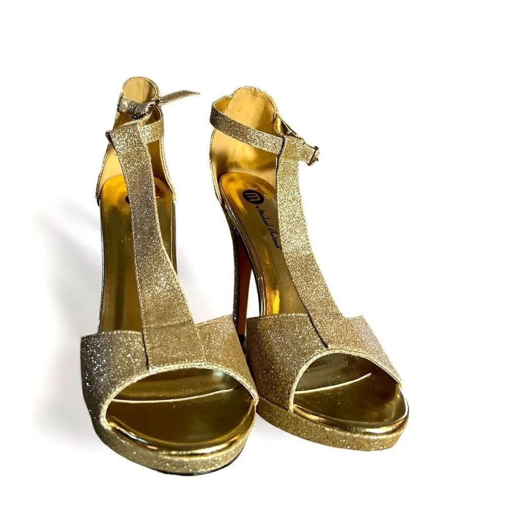 Michael Antonio gold Mary Jane platform heels size 7
